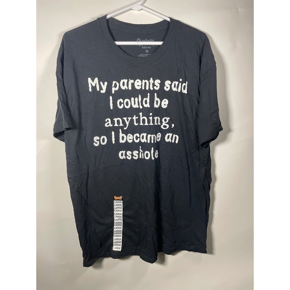 Spencer's Black Graphic T-Shirt‎ My Parents Said Funny Men's Large Grunge